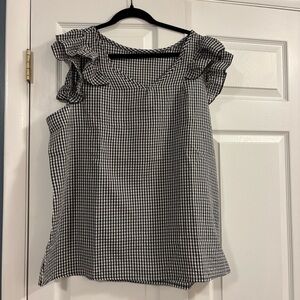 Black and White Gingham Ruffle Sleeve Top